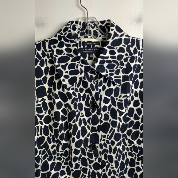 NEW Jones NY trendy jacket giraffe animal print black ivory plus size 2X cotton - Picture 3 of 11